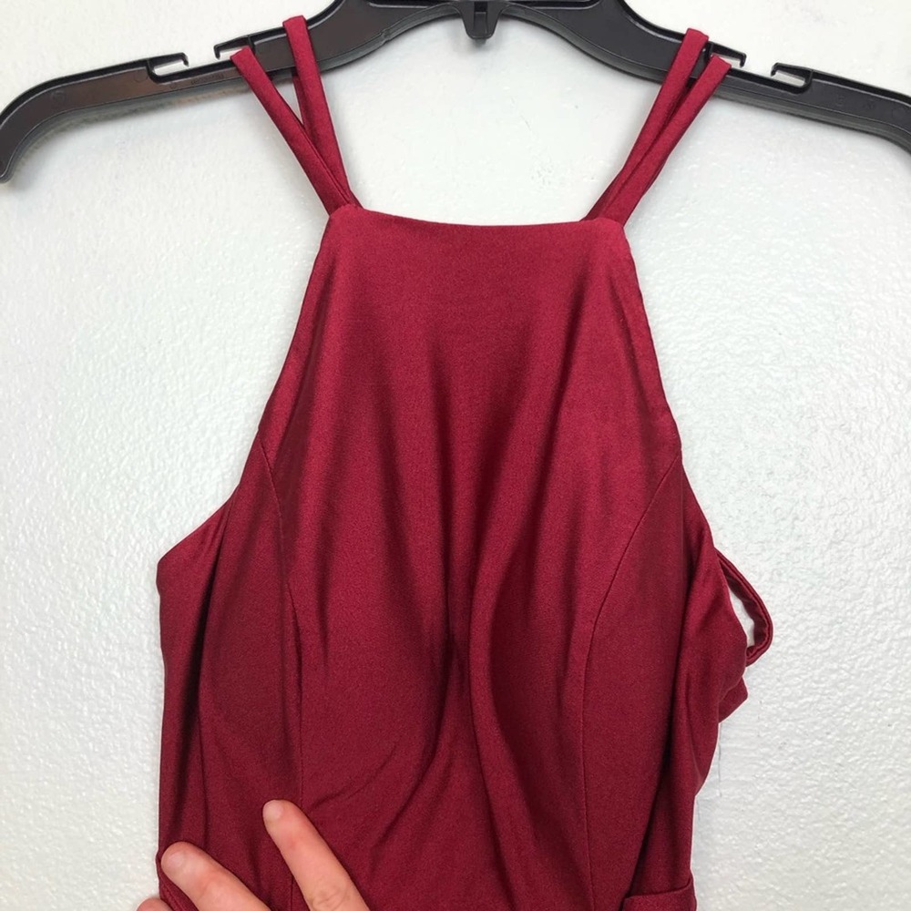 LA FEMME 26141 Burgundy High Neck Low back Gown - Picture 2 of 16